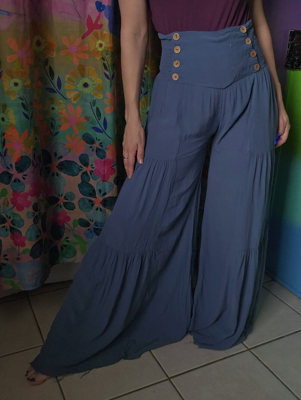 Free People One Wide Leg Blue Bohemian Style Pants XS